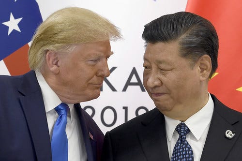 Former President Donald Trump, left, meets with Chinese President Xi Jinping. 