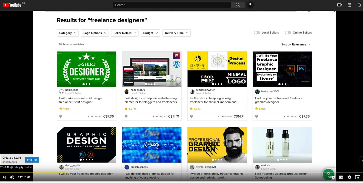 A selection of freelance designers available on Fiverr. Did Fiverr give permission for their website to be used? I guess we’ll never know.