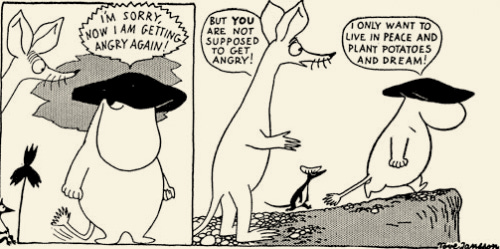 image descriptions — [Part of a Moomin comic strip. Moomintroll: I'm...
