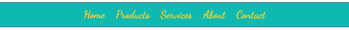 Teal green navbar with top and bottom borders, script font in yellow.
