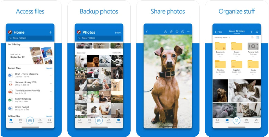 A variety of OneDrive mobile experiences when working with files and photos on the go.