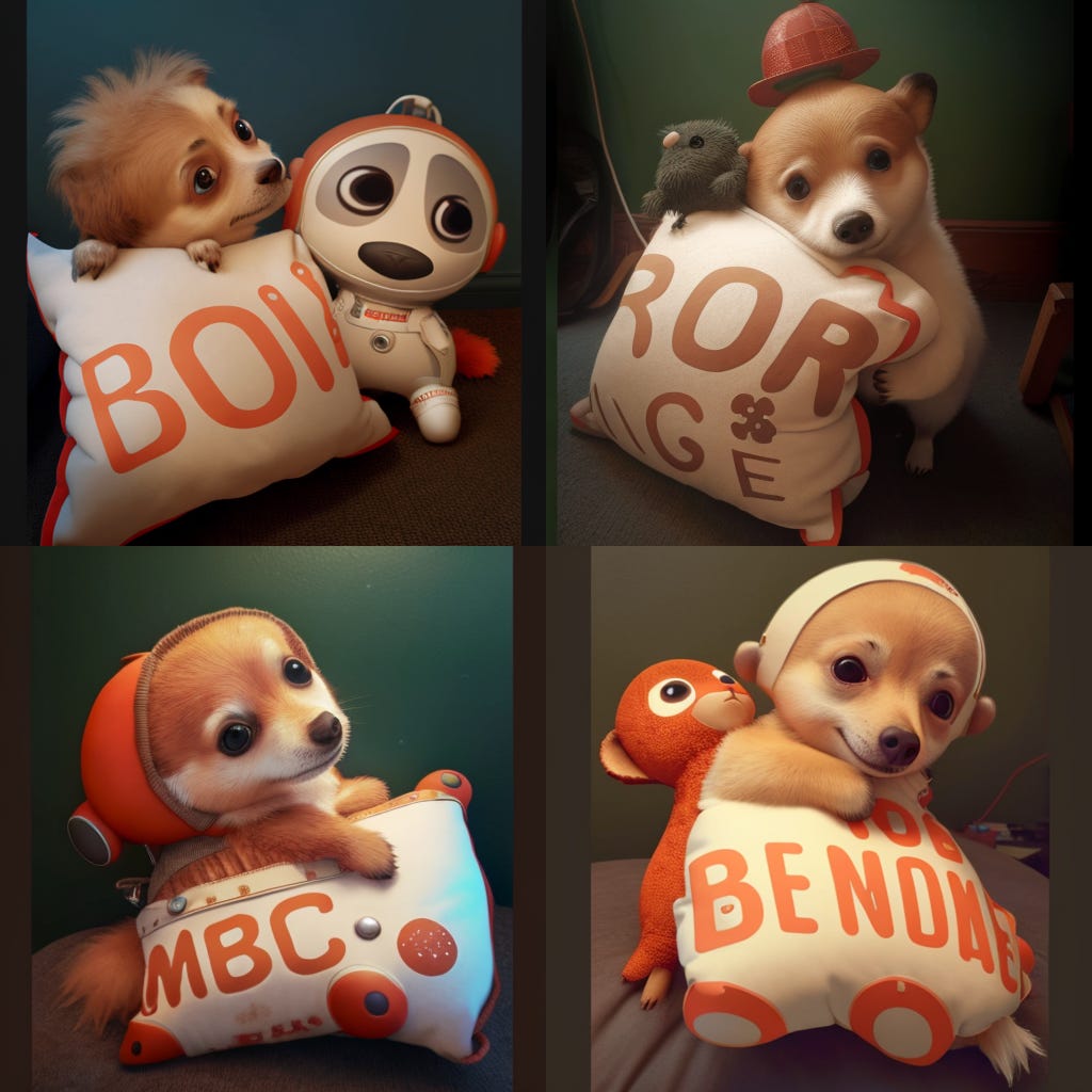 Set of 4 generated images of my dog transformed into a Pixar character