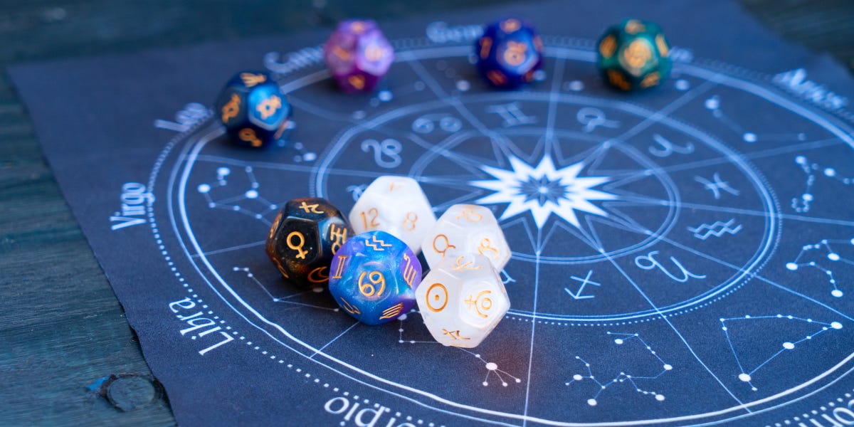 The image shows engraved dices lying on a horoscope. The image is part of the article titled “How is shubh muhurta calculated?” authored by Anish Prasad and published at https://rationalastro.org