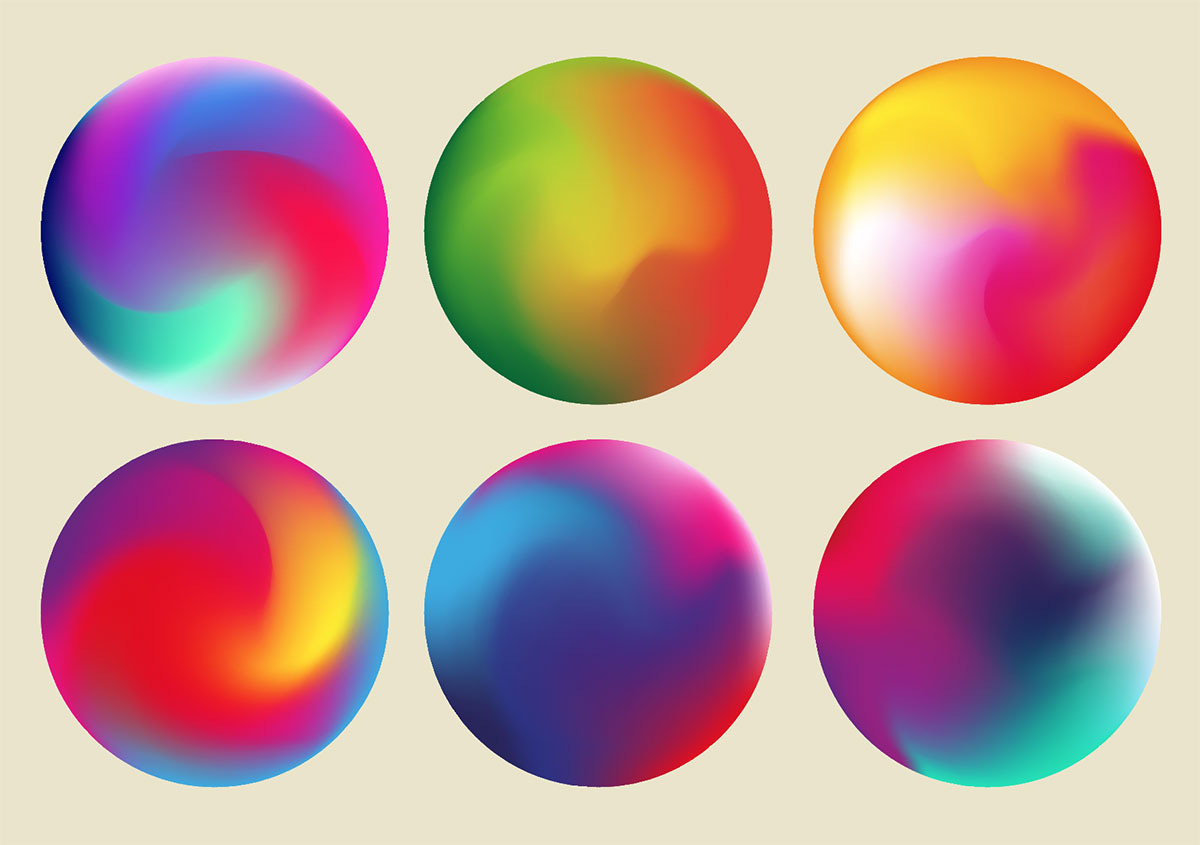 Six gradient, colorful orbs