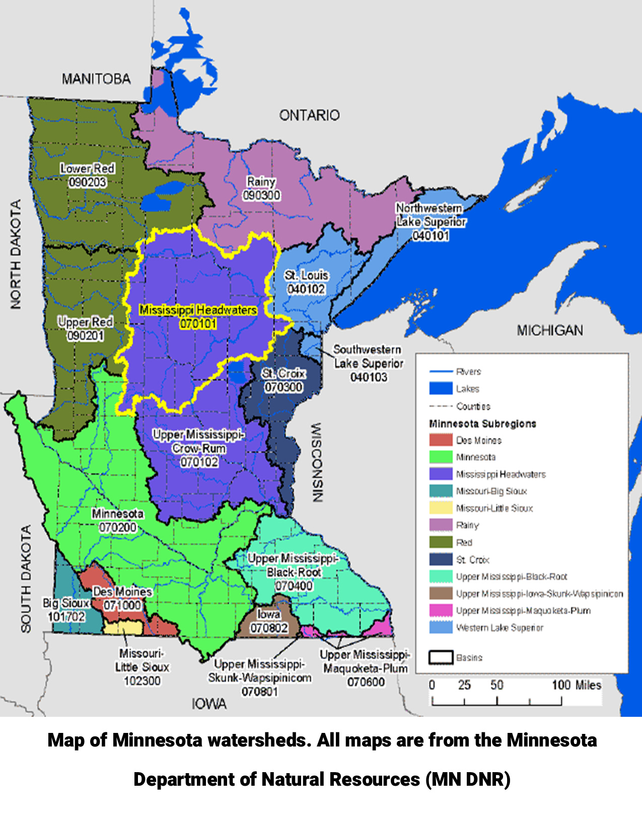 Map of MN watersheds Image MN DNR