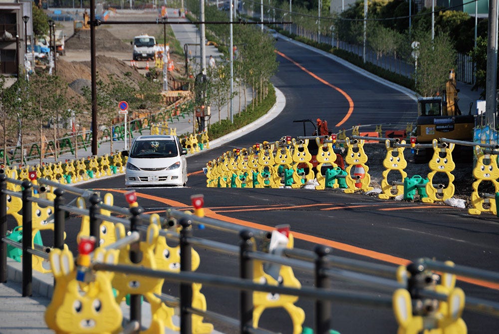 Kawaii style construction barriers in Japan.