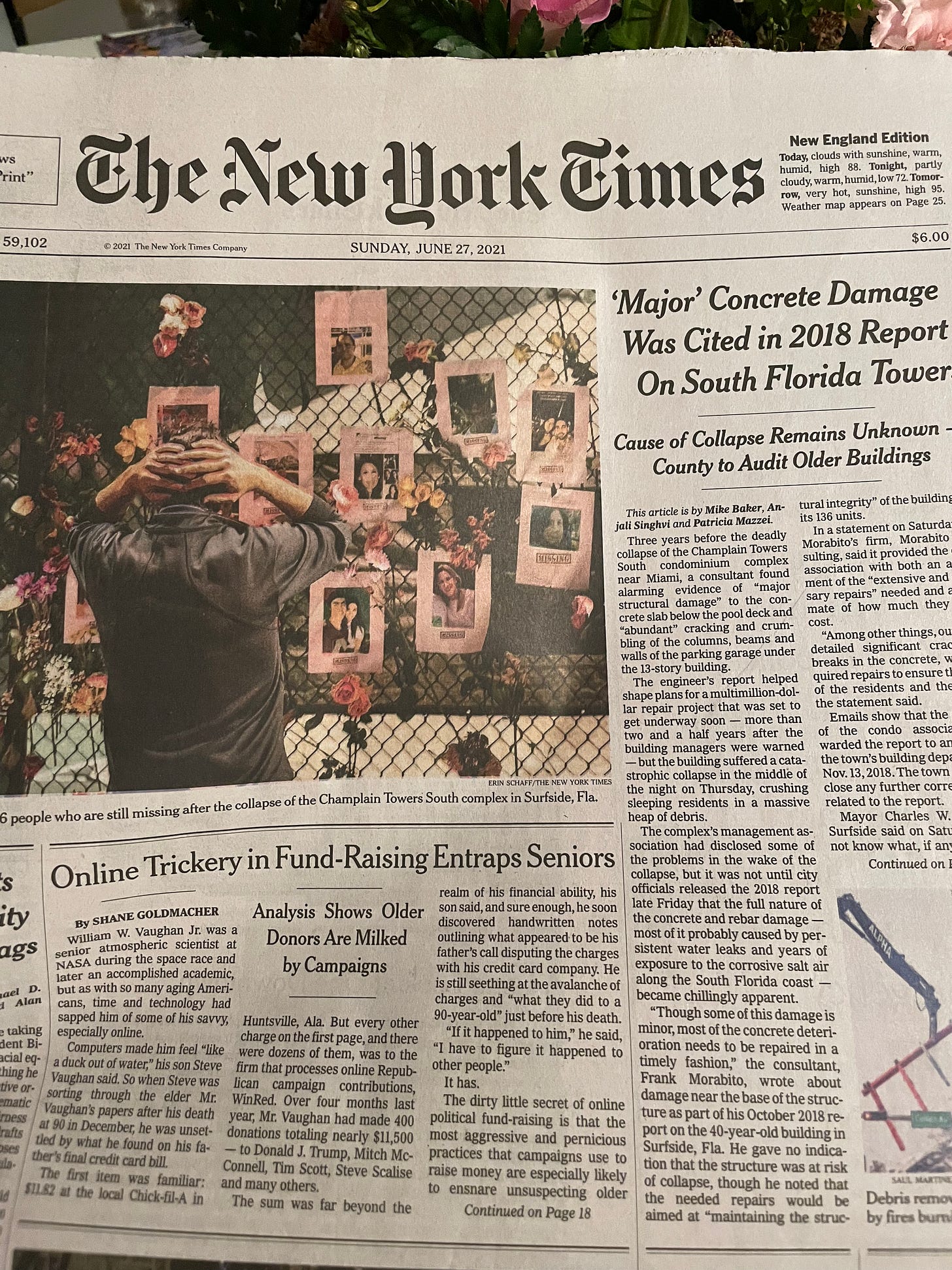 Front page of New York Times June 27, 2021