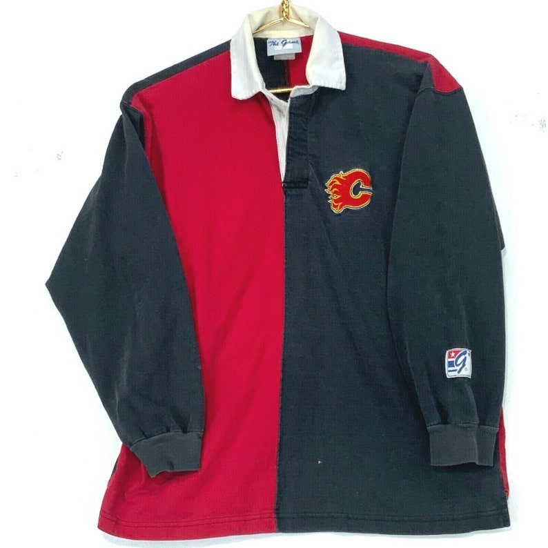 Calgary Flames Vintage Long Sleeve Rugby Shirt Medium Red NHL image 1