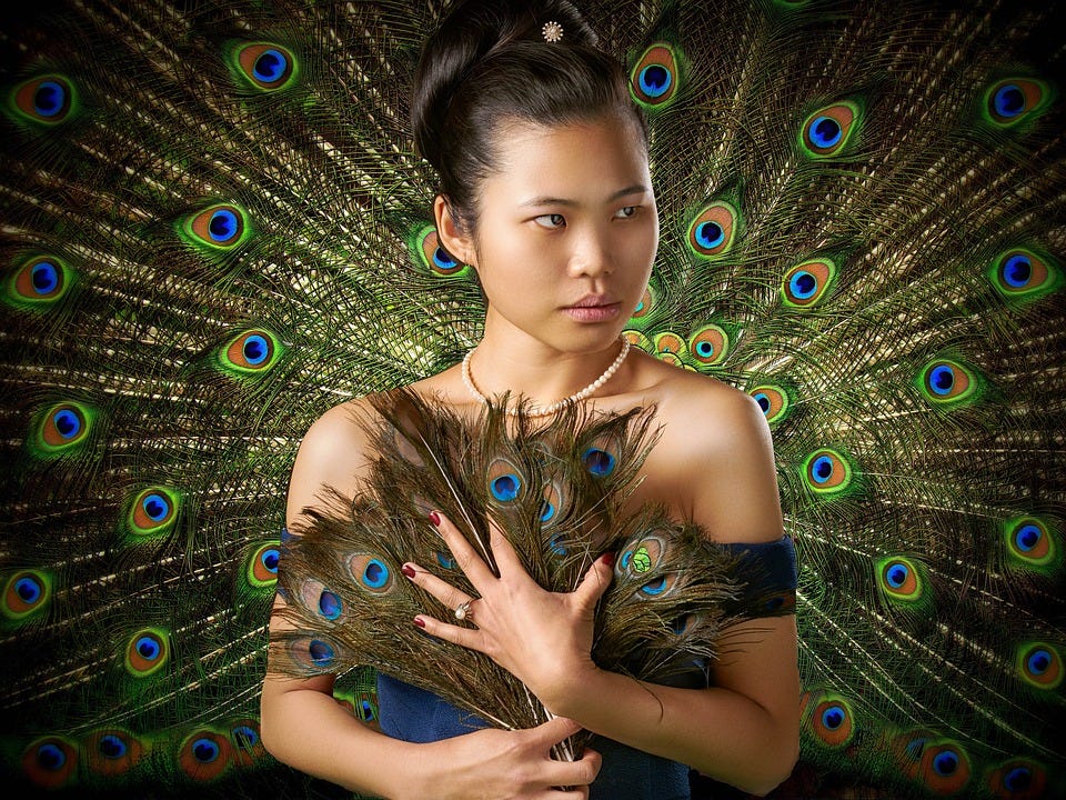 Woman, Feathers, Peacock, Fantasy, Beautiful, Girl