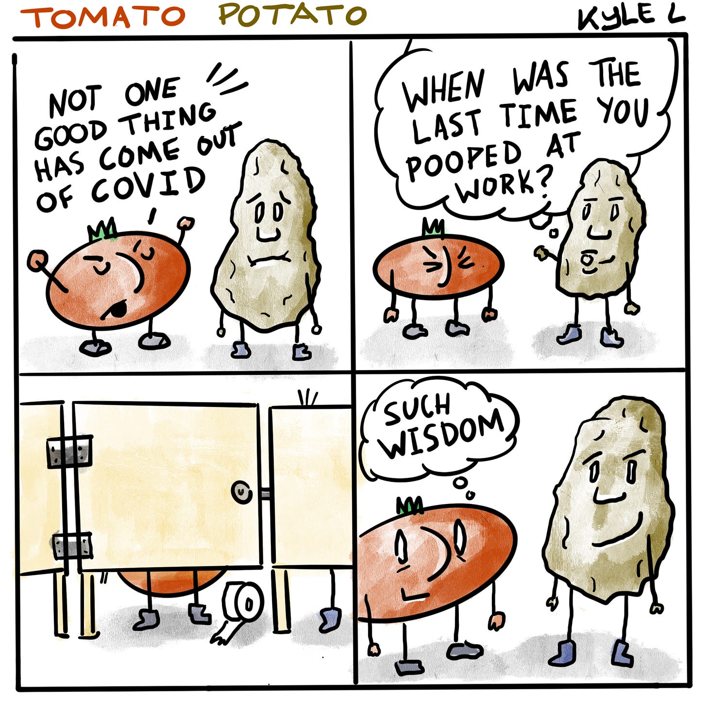Comic: Tomato complains about COVID, potato provides perspective