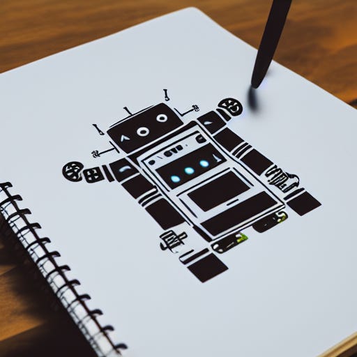 A notebook showing the design of a robot