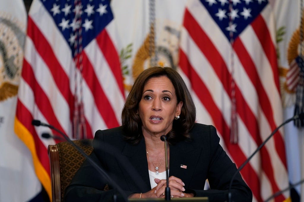 Vice President Kamala Harris speaks during a meeting with civil rights and reproductive rights leaders in the Diplomatic Reception Room on the White House complex in Washington, Monday, Sept. 12, 2022. 