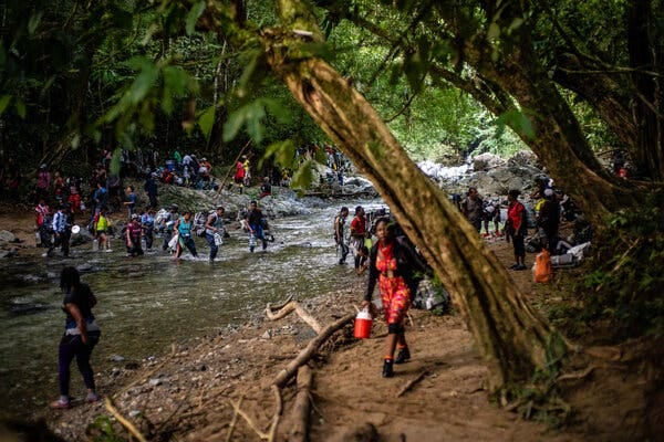Haitian migrants crossing the Darién Gap last month.