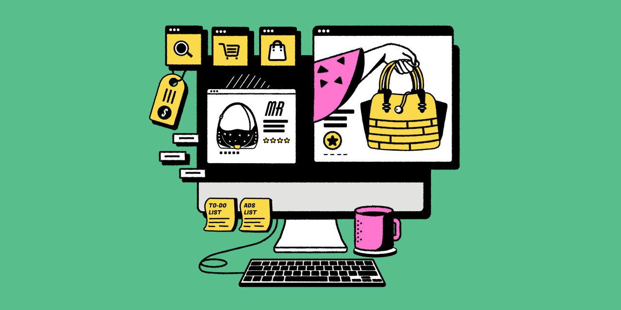 The header image shows an illustration of a computer that has multiple shopping-related windows open. The header image shows an illustration of a computer that has multiple shopping-related windows open.