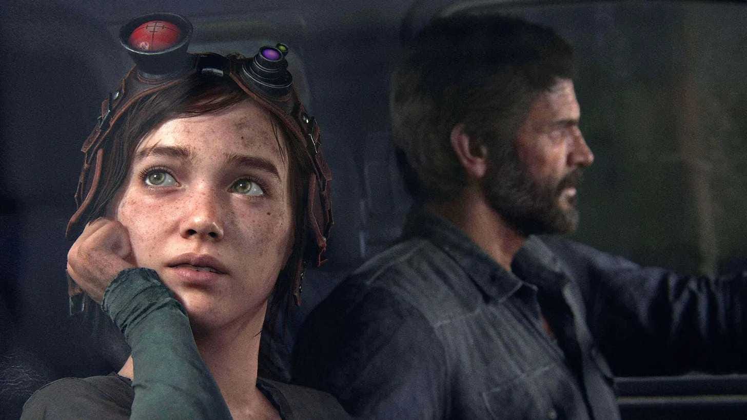 Ellie looking out the window while Joel drives in The Last of Us Part 1