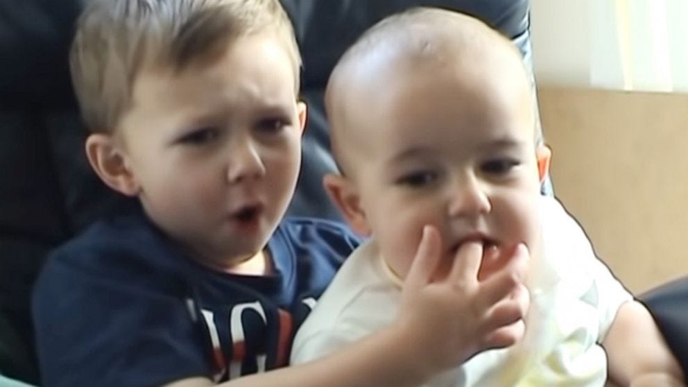 Charlie biting Harry's finger in the viral video "Charlie Bit My Finger - Again" (2007)
