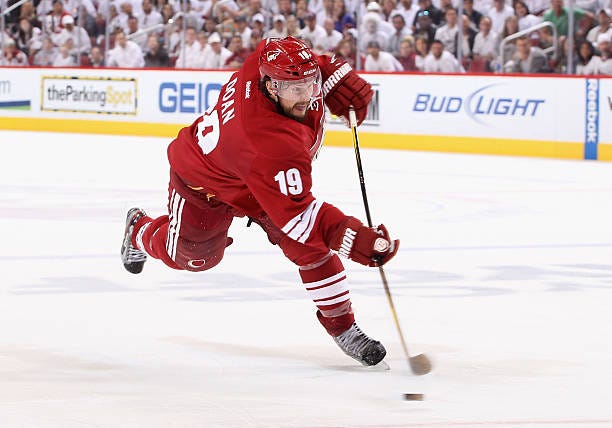 Shane Doan of the Phoenix Coyotes shoots the puck in Game Five of the Western Conference Finals against the Los Angeles Kings during the 2012 NHL...