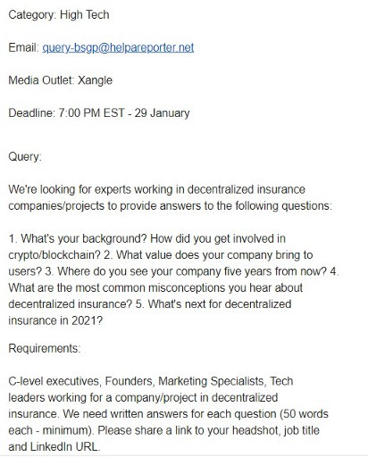 Specific inquiry from HARO High Tech Category: topic — decentralized insurance companies looking for 5 year future outlook