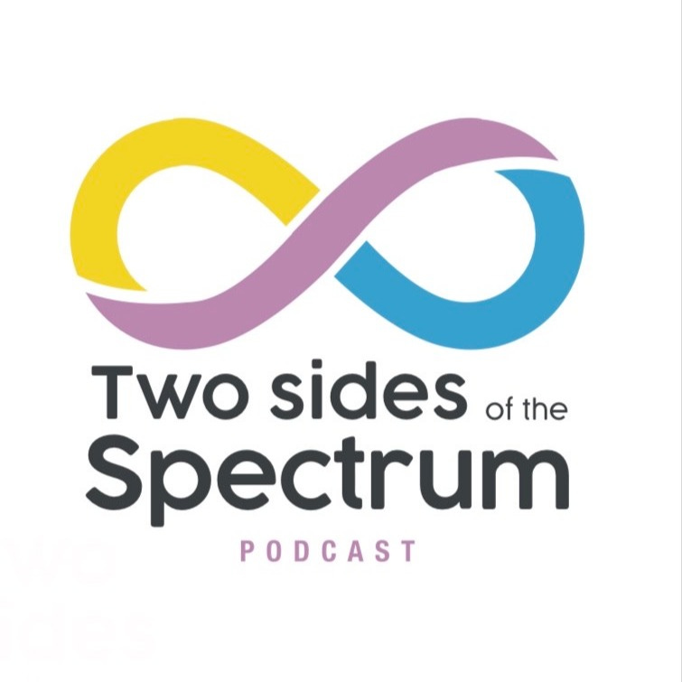 The logo for the podcast 'Two Sides of the Spectrum', which features a rainbow infinity symbol