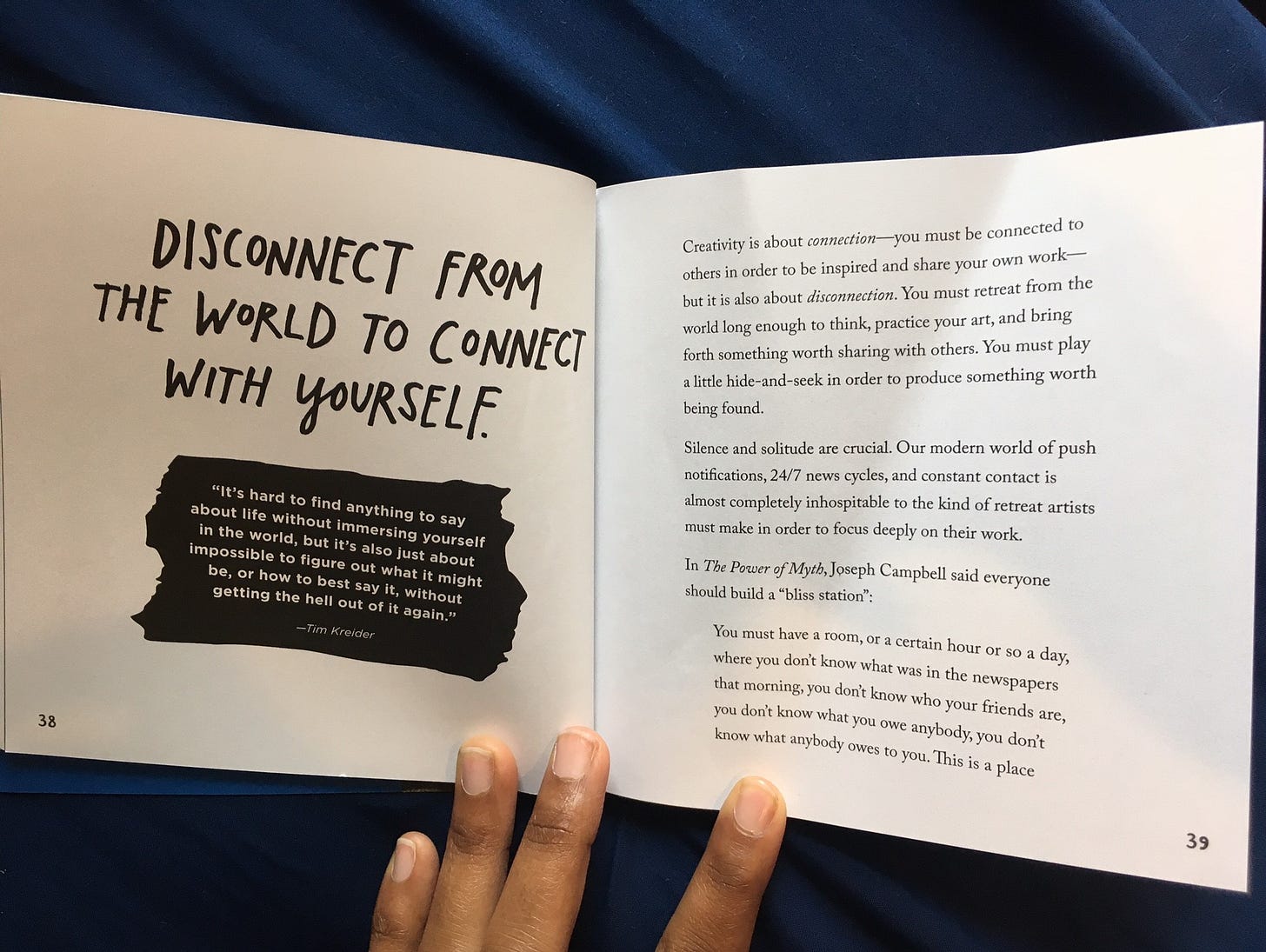 A picture of the pages referenced from Austin Kleon's book "Keep Going"