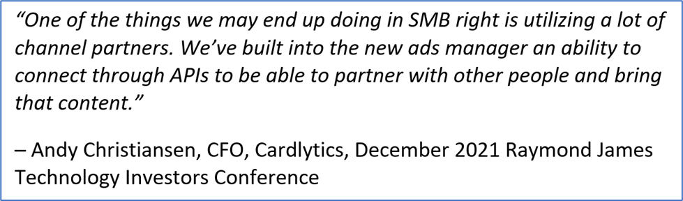 BofA, Cardlytics, CDLX, Bank of America, BofA renewal with Cardlytics, Figg, Rewards Network, Augeo, Andy Christiansen, CFO, Cardlytics, December 2021 Raymond James Technology Investors Conference, CDLX, Swany407, Austin Swanson, Toast, PAR Brink, NAR Aloha, POS, Point of Sale Systems, Bridg, API APIs connections and partnerships and integrations, SMB, Local, 