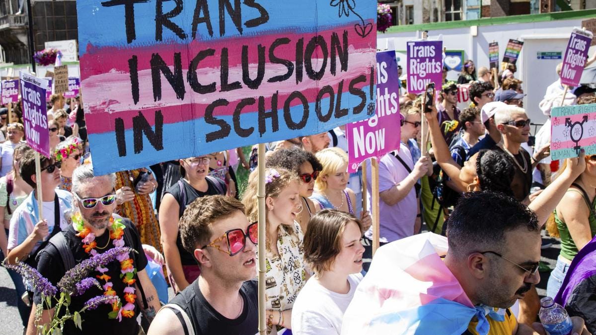 Thousands marching in London this summer supporting trans rights in schools. Organisers of the Glasgow conference say government and teachers should not indoctrinate children “with the latest political fads”
