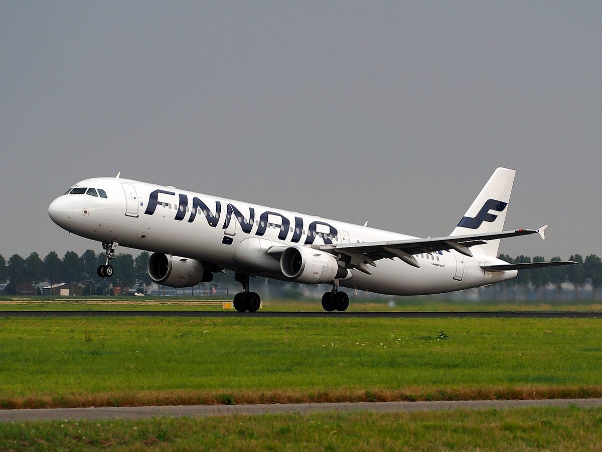 a Finnair Airbus aircraft taking off