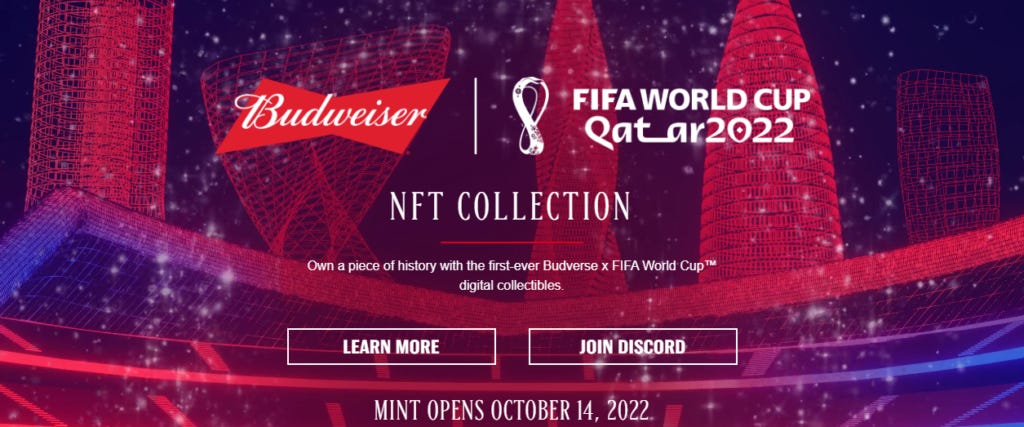 Budweiser unveils Exclusive NFT Collection, Budverse x FIFA World Cup in  continued partnership with Vayner3 | NFT CULTURE | Web3 Culture NFTs &  Crypto Art | Platforms and Projects