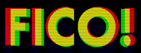 "FICO!" written in yellow text over a black background. It shrinks and grows dynamically.