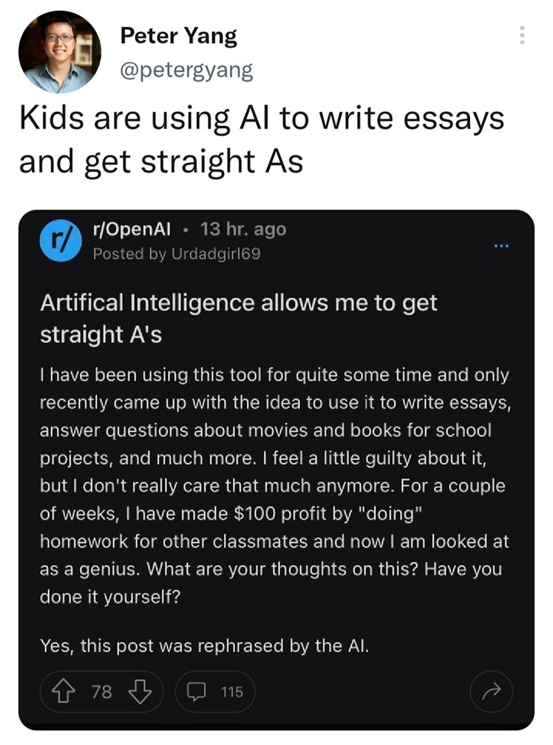 Student Sparks Debate by Revealing That They Use AI to Write Essays -  Memebase - Funny Memes