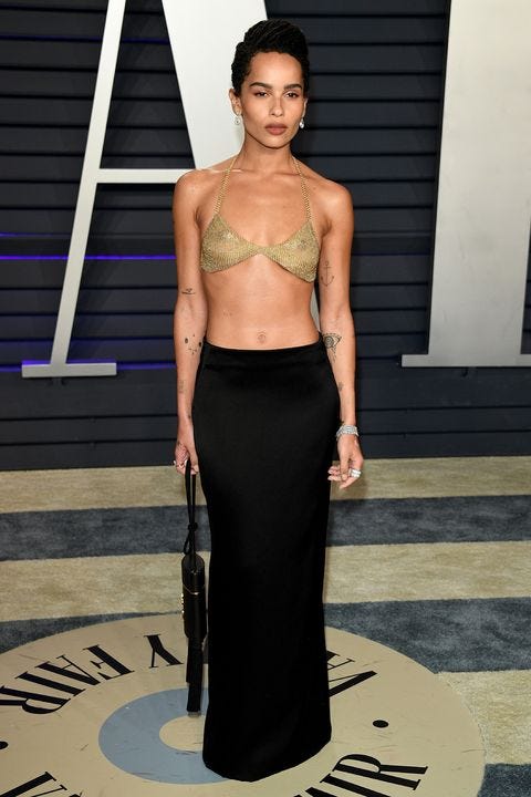 Zoe Kravitz wears gold Tiffany & Co bra to Oscars party