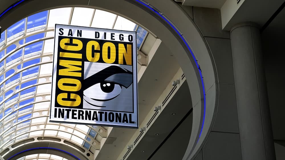 A banner with the San Diego Comic-Con logo