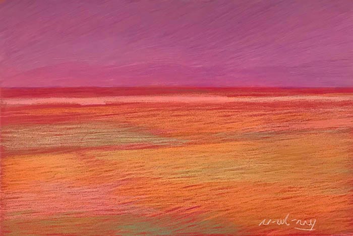 Newberry, Texas Fields, 2020, pastel on red paper, 13x18"