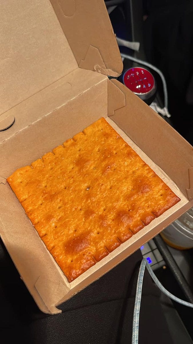 Giant Cheez-It that would normally be used for the Taco Bell tostada, but with no toppings.