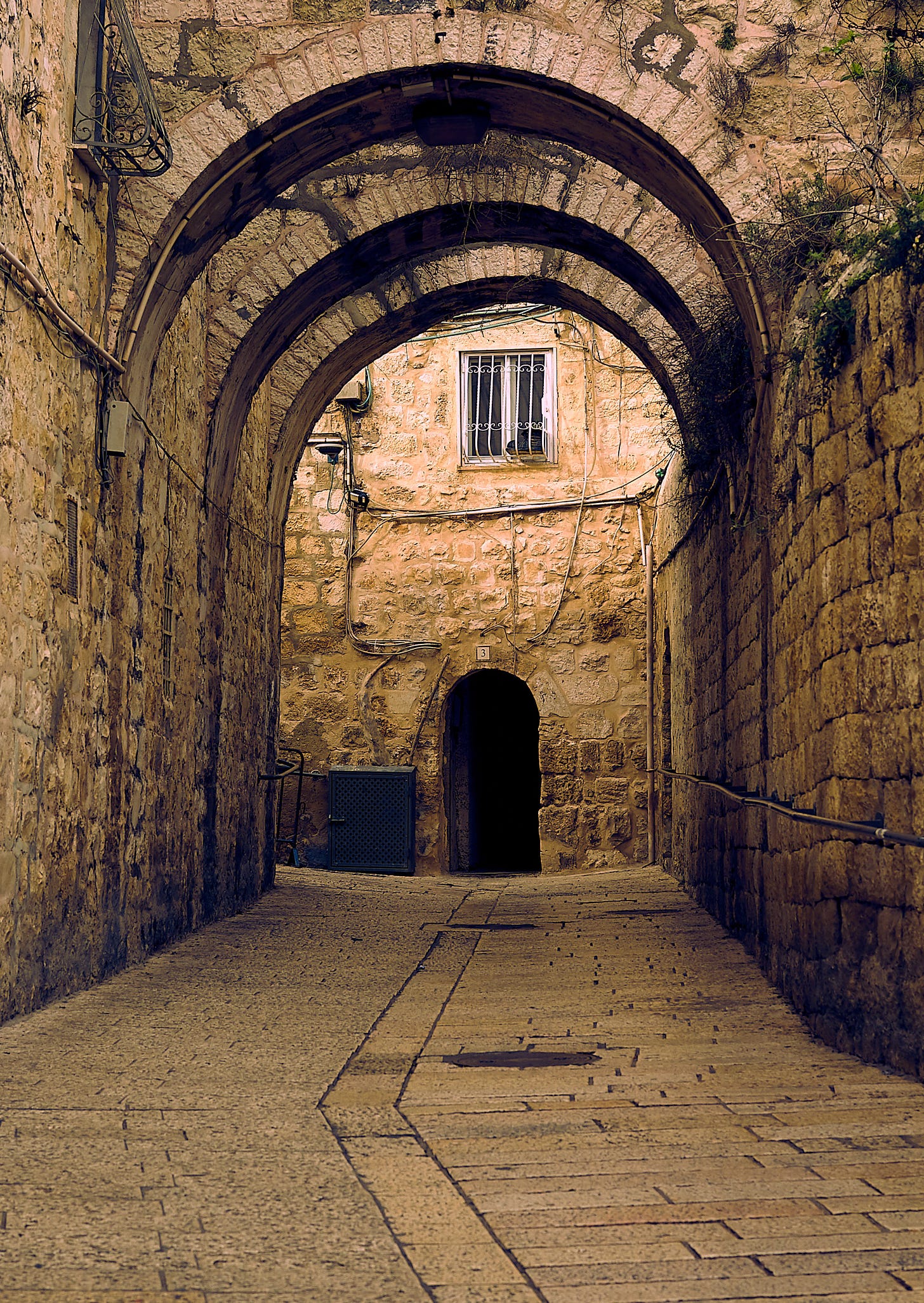 Limestone street and walls in the old city of Jerusalem
