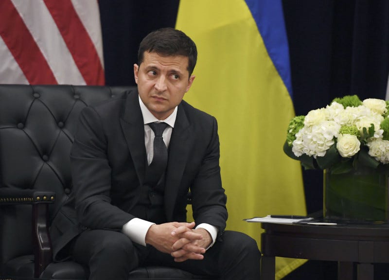Ukrainian President Volodymyr Zelensky looks on during a meeting with U.S. President Donald Trump in New York on Sept. 25.