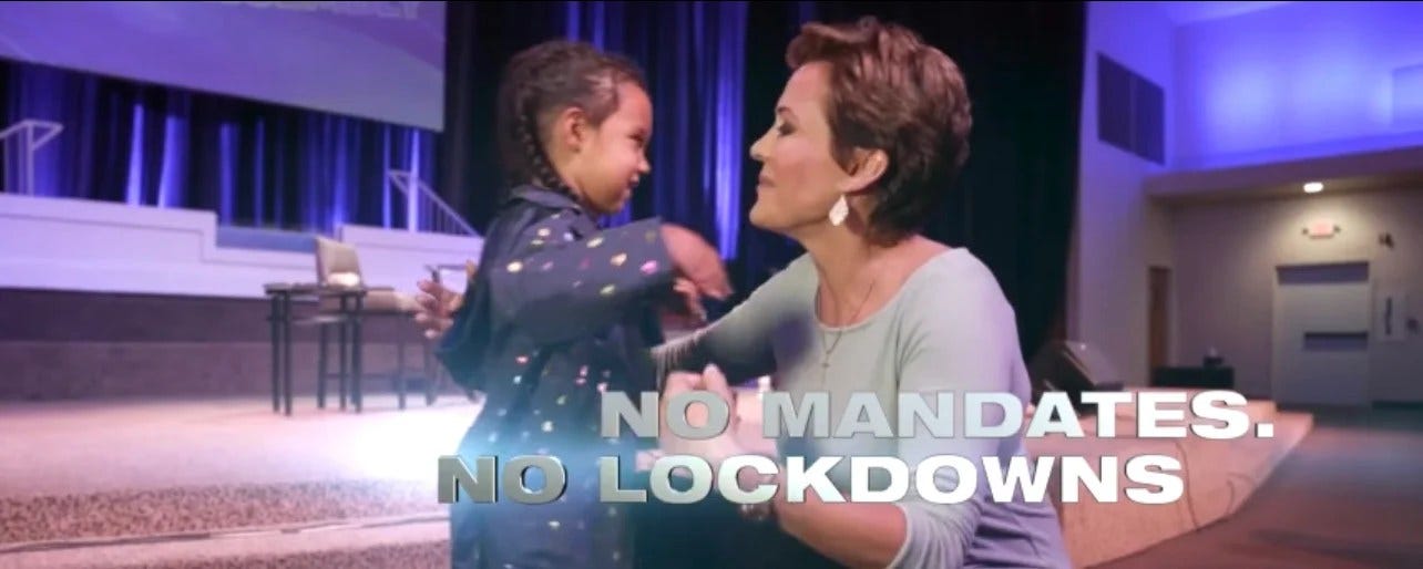 May be an image of 2 people and text that says 'NO MANDATES. NO LOCKDOWNS'