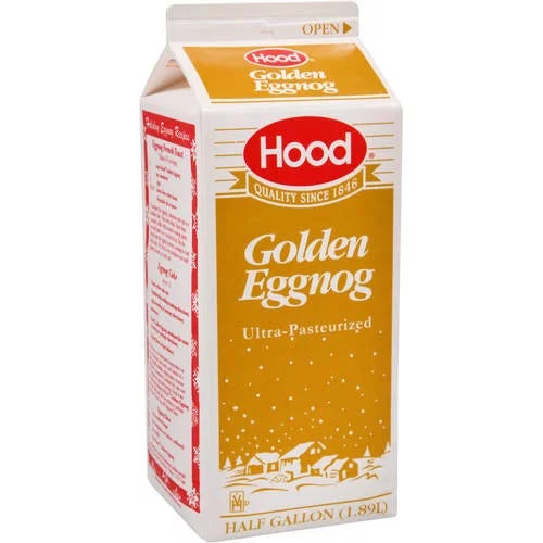 A carton of Hood Golden Eggnog