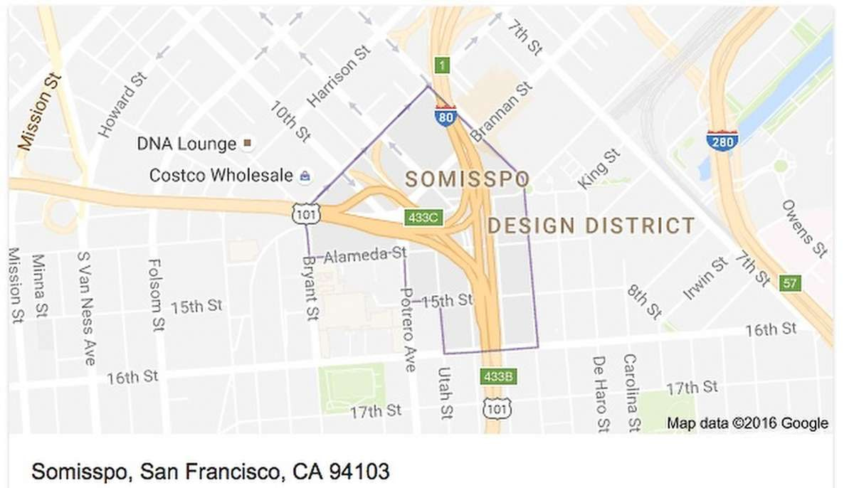 SoMissPo: Is this a real place? 1. Actual place  2. Real estate rebrand 3. Are you serious? Answer: 1, apparently. SoMissPo is a small microhood where SoMa and the Inner Mission converge at the corner of Potrero Hill. Google Maps recognized it 2011, but that doesn't mean you have to.
