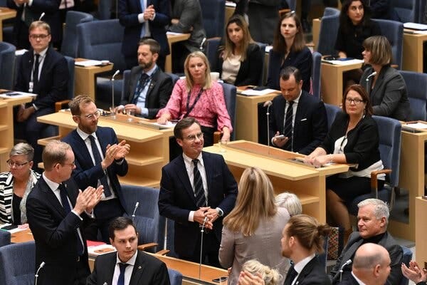 Ulf Kristersson, who will be Sweden’s new prime minister, in Parliament in Stockholm on Monday.