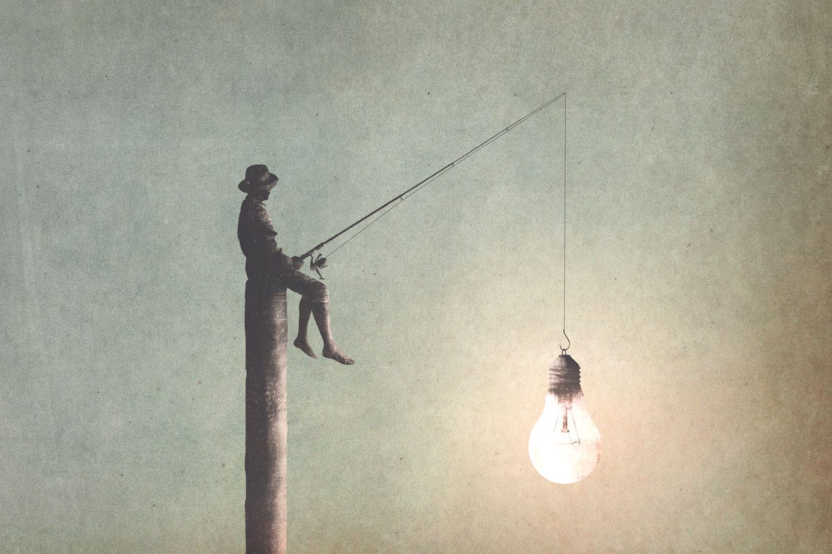 30 Questions for a Narrative Believer; Man Fishing with Light Bulb