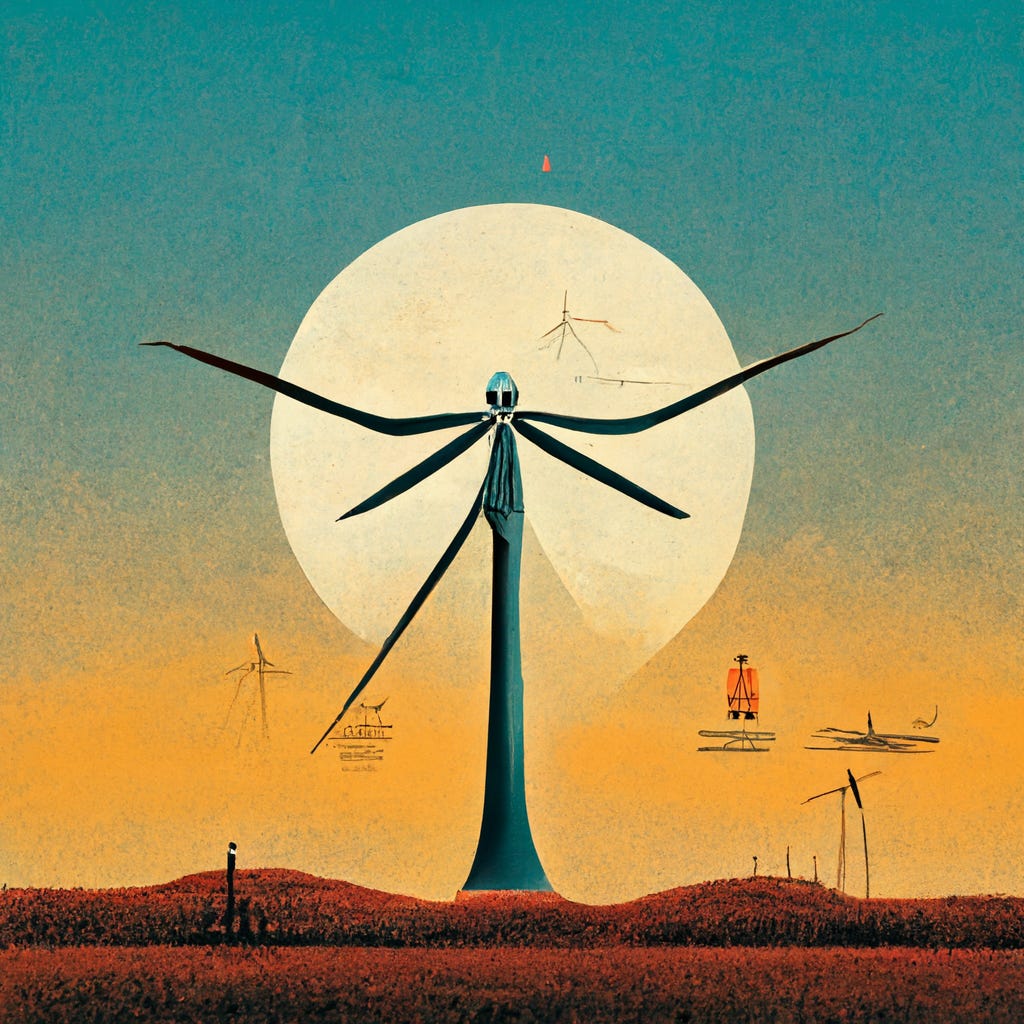 Wind energy turbines poster cartoon