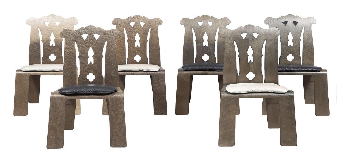 Six Robert Venturi Bird's Eye Maple Chippendale Laminate Chairs For Knoll International, 1980s