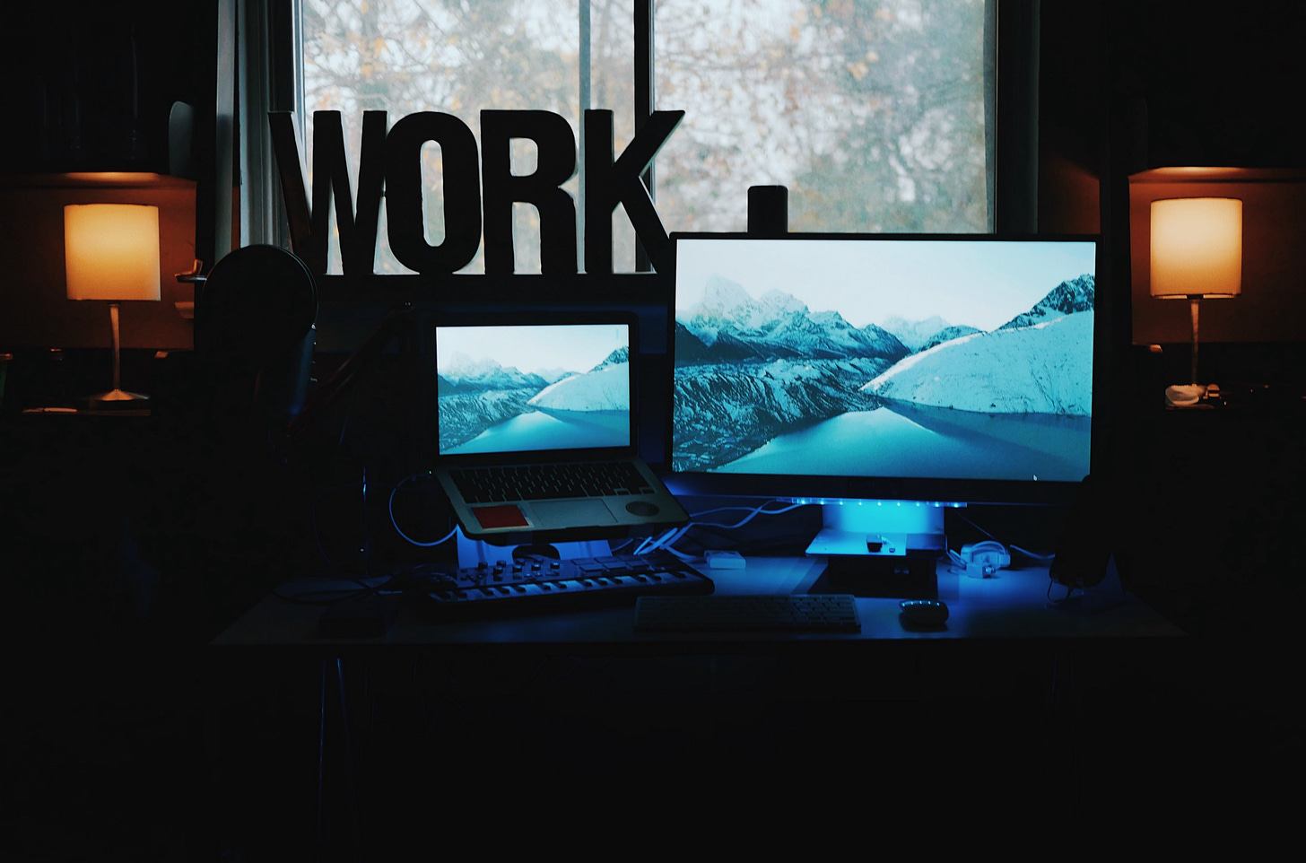 image of a desktop work station with the word work