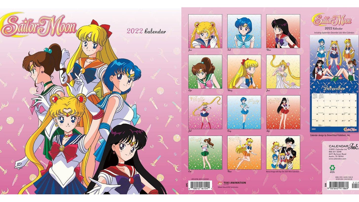 Front and back cover images of the 2022 Sailor Moon calendar