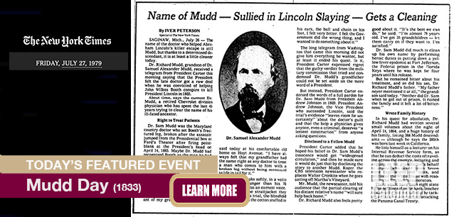 NYT Article exonerating Dr. Samuel Mudd from July 1979