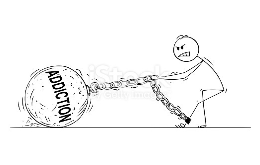 https://media.istockphoto.com/vectors/cartoon-of-man-pulling-big-iron-ball-with-addiction-text-chained-to-vector-id999123588?s=170667a