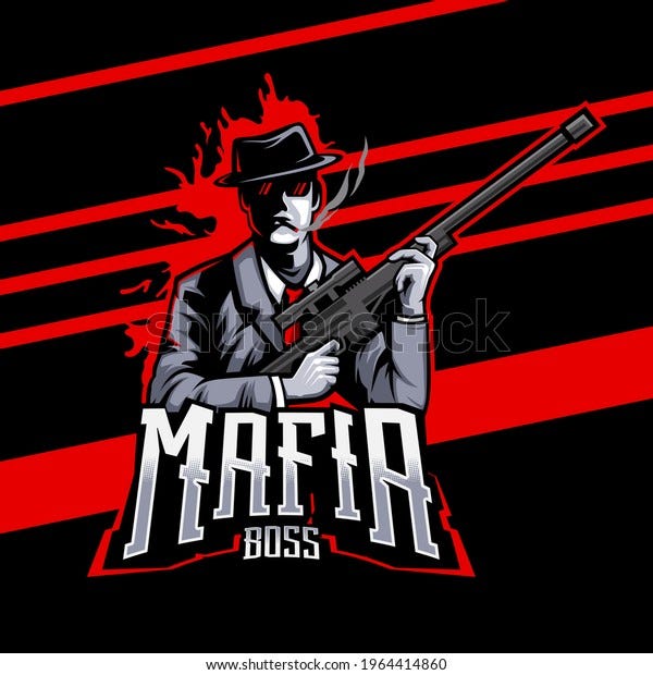 mafia sniper e-sport logo design. illustration of mafia sniper mascot design. editable text emblem design