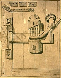 a diagram of an early Egyptian wooden lock and key.