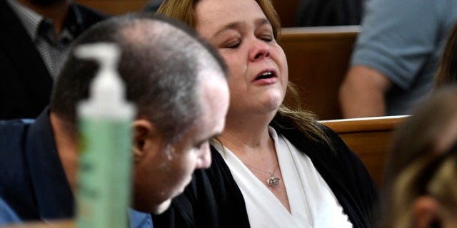 Kyle Rittenhouse's mother, Wendy Rittenhouse, reacts as her son is found not guilt on all counts at the Kenosha County Courthouse in Kenosha, Wis., on Friday, Nov. 19, 2021. (Sean Krajacic/The Kenosha News via AP, Pool)